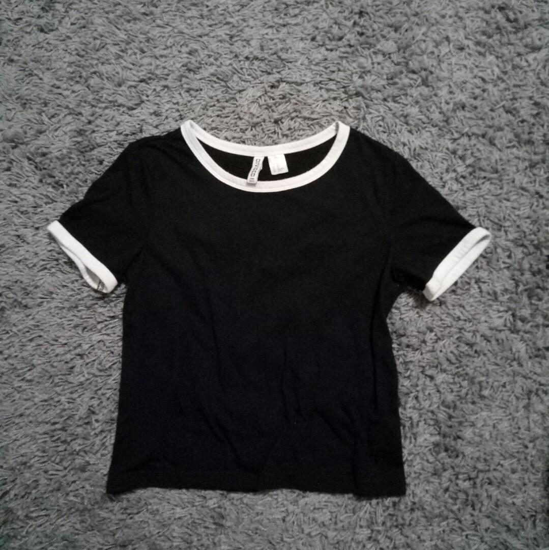 H M Black and White Ringer Tee SINGLE11 Women s Fashion Tops