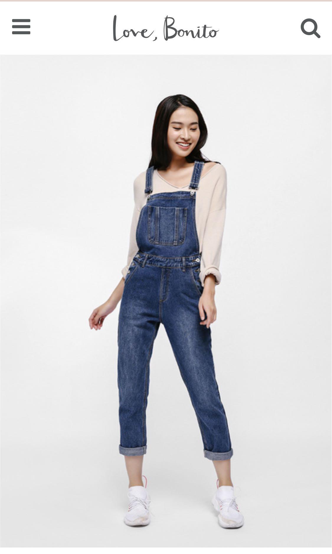 Straight leg denim dungarees clearance