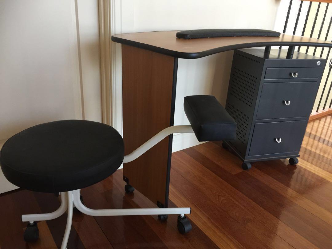 Manicure Table And Leather Pedicure Stool Home Furniture