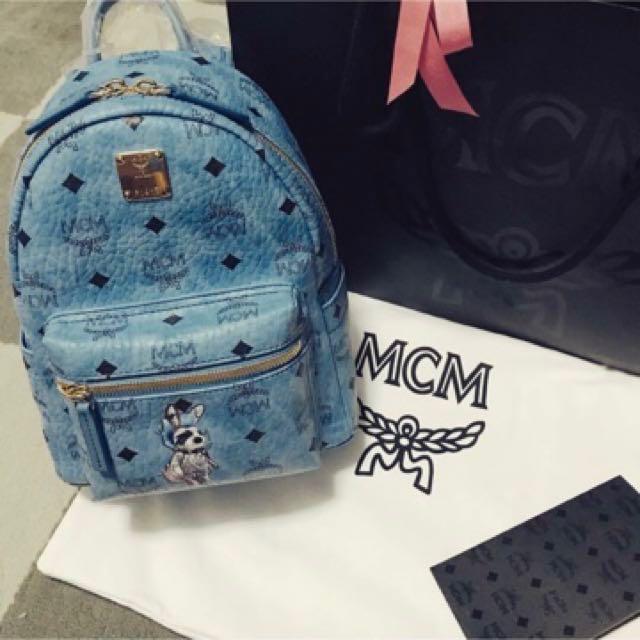 mcm blue mini backpack