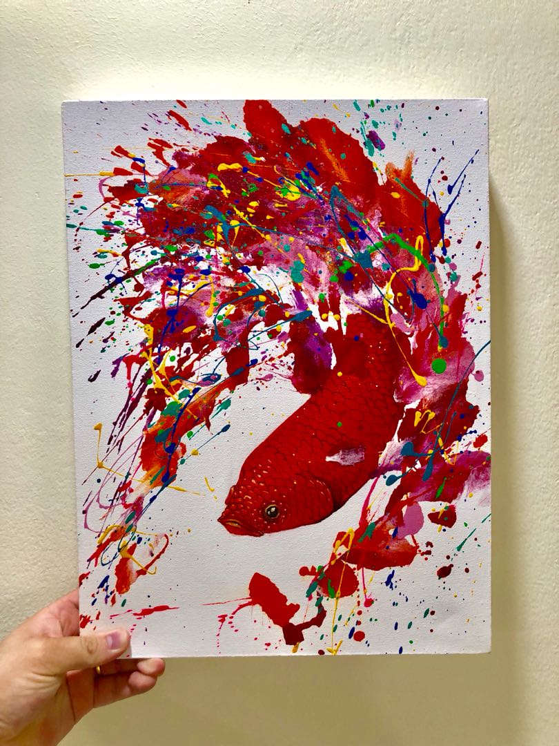 Original Oil Painting Betta Fish Design Craft Art Prints On