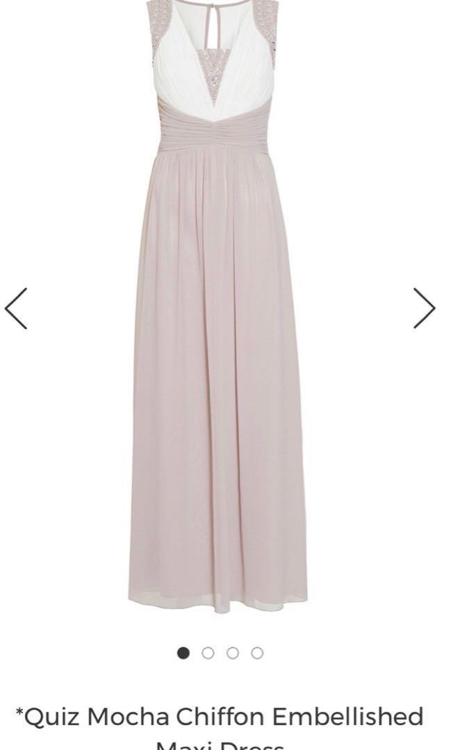 Quiz Mocha Chiffon Embellished Maxi Dress