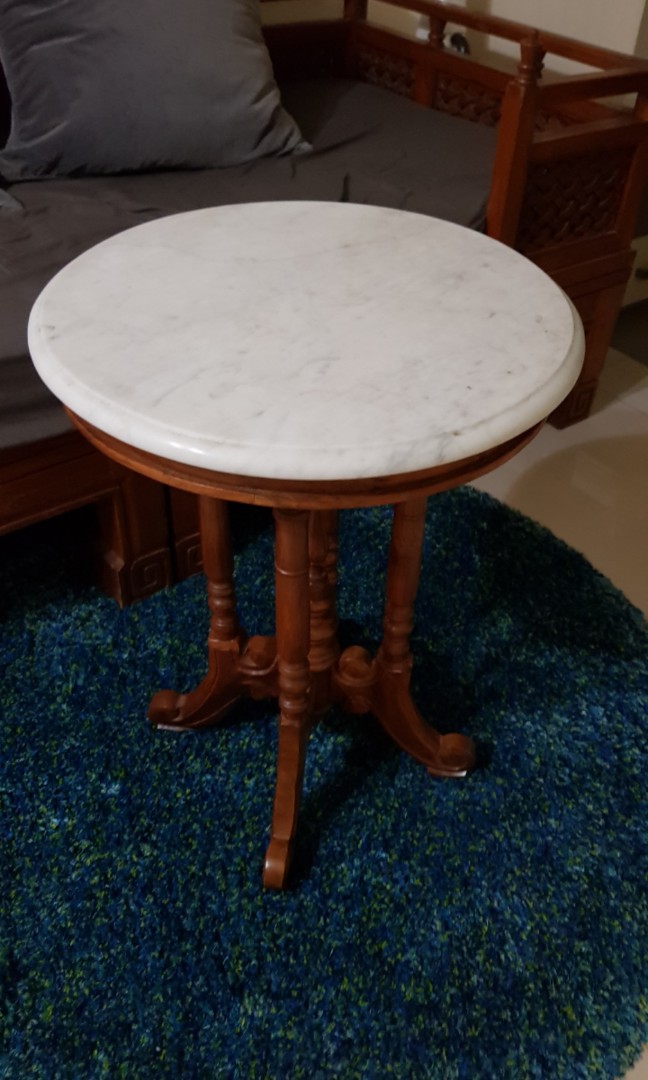 Vintage Round Marble Top Side Table, Round Marble Top Coffee Table Antique