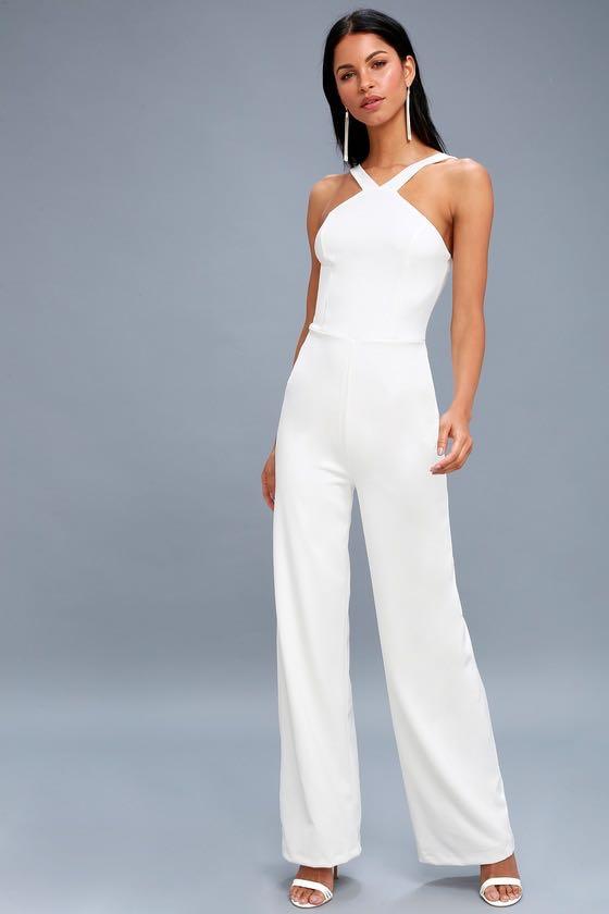Halter top white jumpsuit clearance