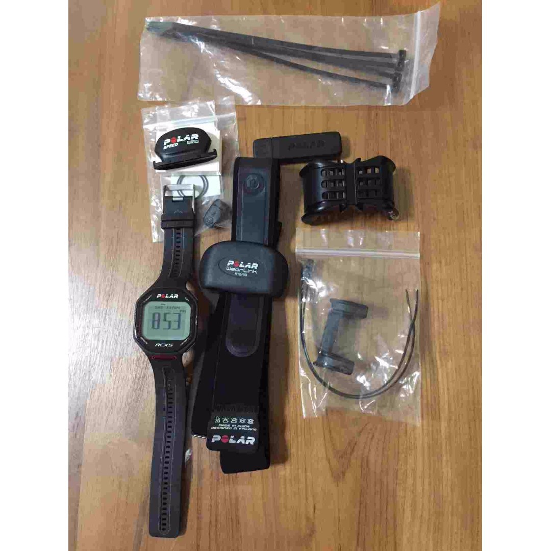 WTS Polar RCX5 watch with WearLink Hybrid transmitter and Polar DataLink  data transfer unit., Sports, Sports & Games Equipment on Carousell