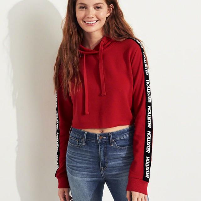 Hollister Red CUTOFF ULTRA CROP HOODIE bnwt Carousell