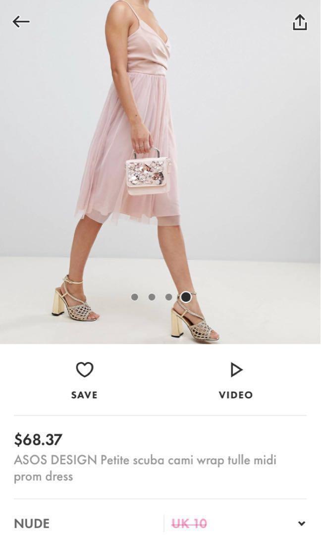 ASOS DESIGN Petite Scuba Cami Wrap Tulle Midi Prom Dress