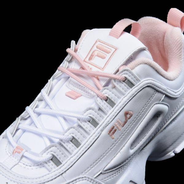 white and pink fila shoes