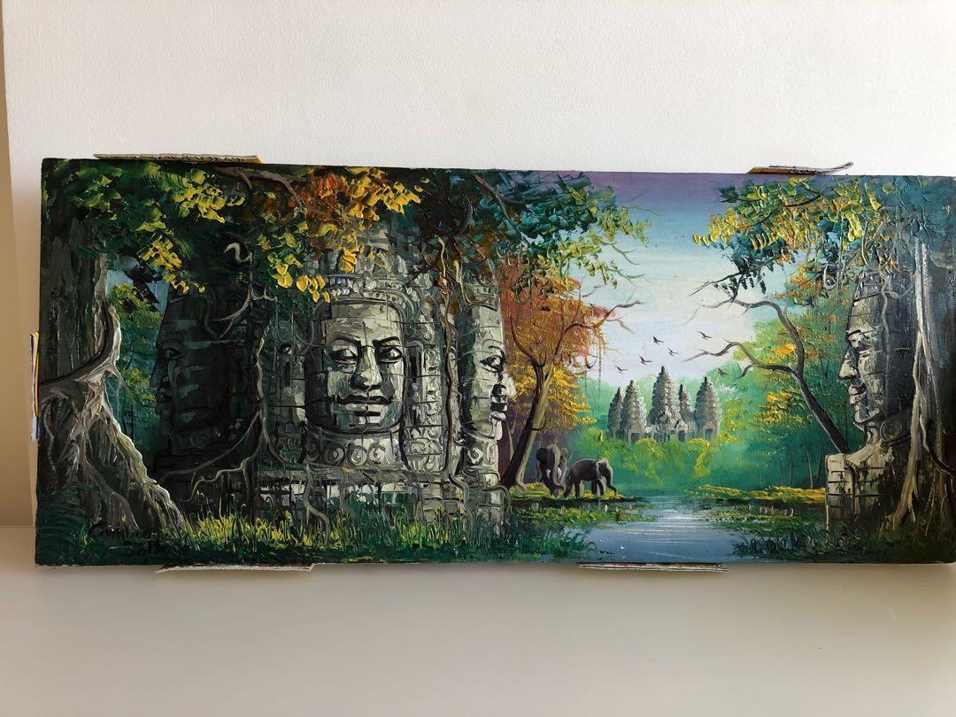 Cambodian Hand Oil Painting Angkor Bayon Temple Hobbies Toys Stationery Craft Art Prints On Carousell