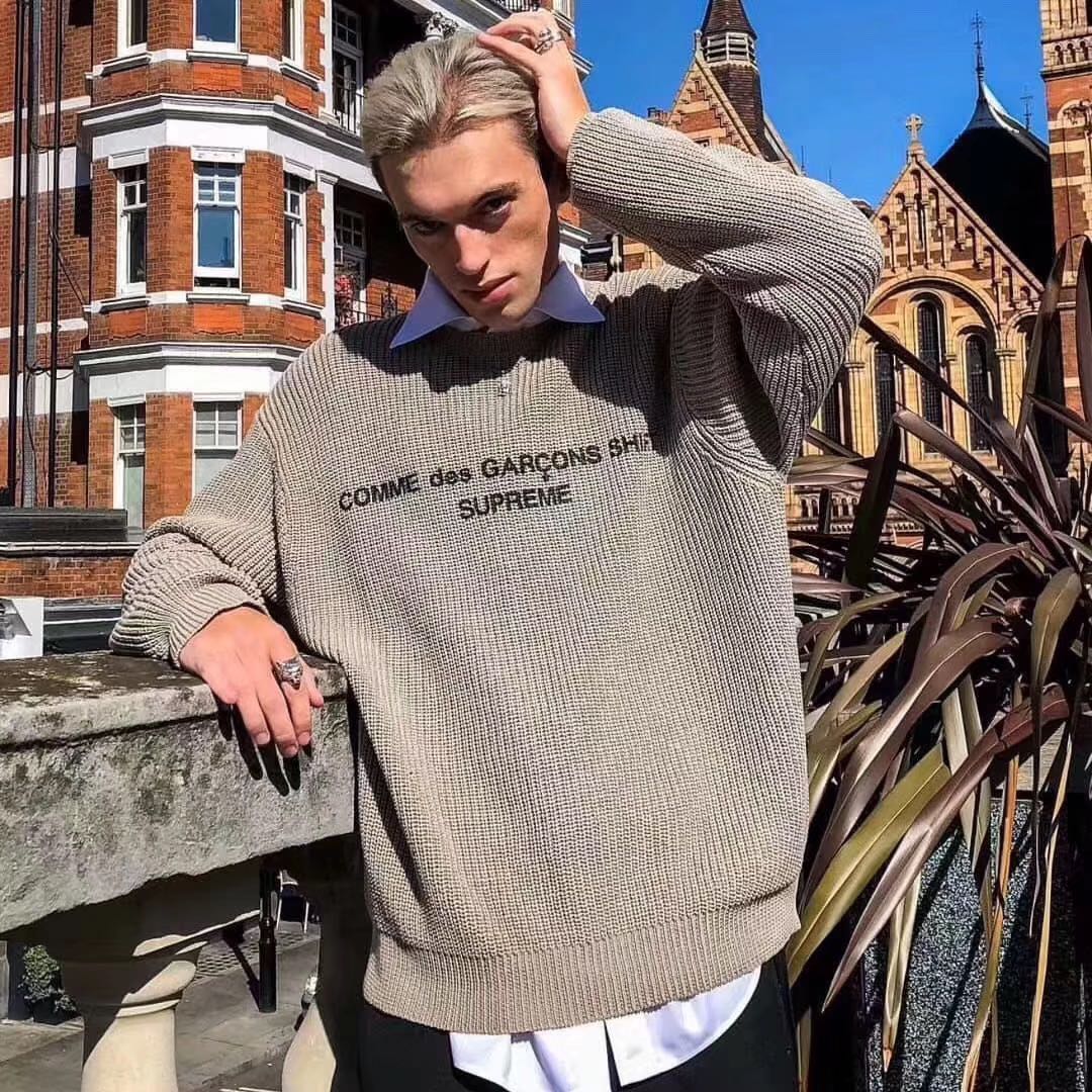 cdg x supreme knit sweater