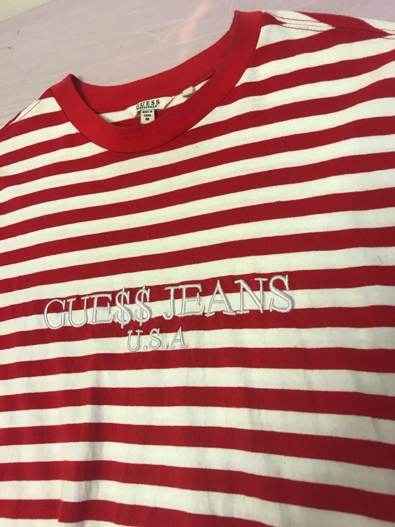 eftertiden anden underskud Guess Jeans USA X Asap Rocky Red White Striped Tee Shirt, Men's Fashion,  Tops & Sets, Tshirts & Polo Shirts on Carousell