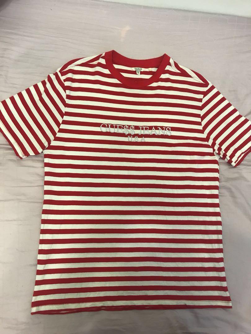 Guess Jeans USA Asap Rocky Red White Striped Tee Shirt, Men's Fashion, Tops & Sets, Tshirts & Polo Shirts on Carousell