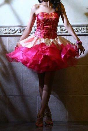 Pink & Gold Cocktail Dress (Category: Evening dresses & gowns) located in Las Pinas. Submitted by vrslvd (Listing ID 182924711, Image 1). Description: -with free petticoat I used this twice a few years back- during my pre 18th photo shoot and during my debut (used as my second gown so I didn’t wear this the whole night) This was custom made for me, back then my size was XS. Let me know if you wanna meet to fit. Original price: Php 5,000++ (forgot