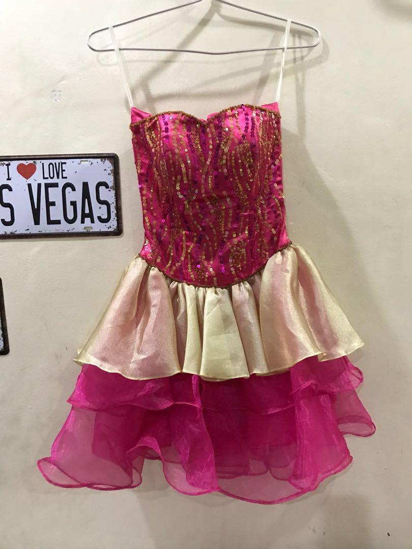 Pink & Gold Cocktail Dress (Category: Evening dresses & gowns) located in Las Pinas. Submitted by vrslvd (Listing ID 182924711, Image 2). Description: -with free petticoat I used this twice a few years back- during my pre 18th photo shoot and during my debut (used as my second gown so I didn’t wear this the whole night) This was custom made for me, back then my size was XS. Let me know if you wanna meet to fit. Original price: Php 5,000++ (forgot