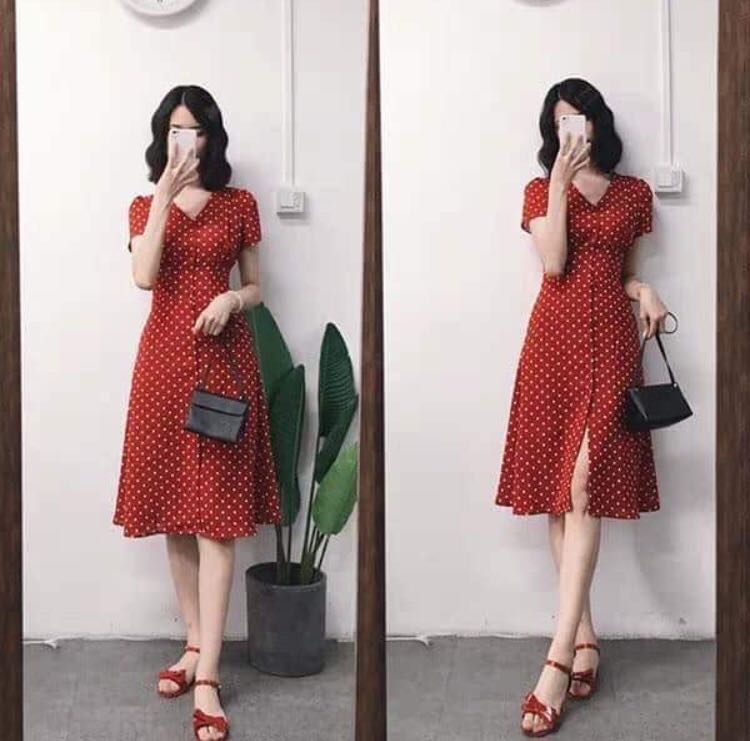 polka dot button up dress