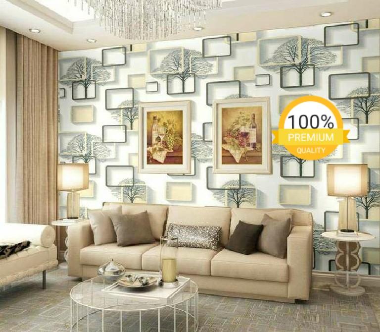 Wallpaper Sticker Dinding Coklat Akar Kotak Minimalis Home