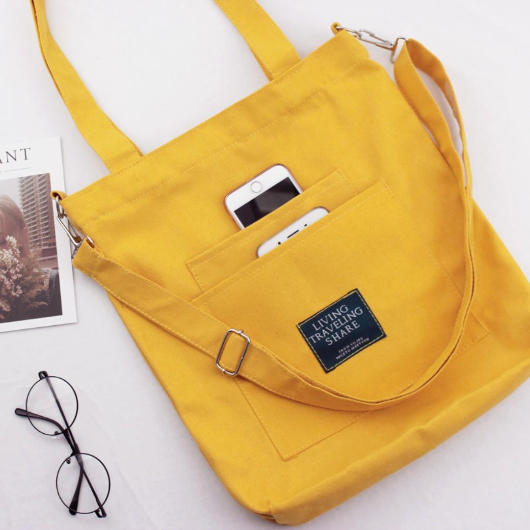 Women Ladies Casual Fashion Hand Carry Shoulder Sling Canvas Travel Bag Tote Bag Yellow Women S Fashion Bags Wallets Sling Bags On Carousell