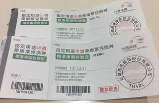 高鐵指定用途半價乘車票兌換卷