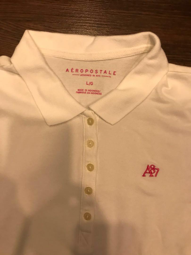 Authentic Aeropostale sportshirt (Category: Shirts) located in Quezon City. Submitted by rapunzel20 (Listing ID 179804686, Image 2). Description: 100% cotton color : white size : L slightly used 3 pcs available all white.