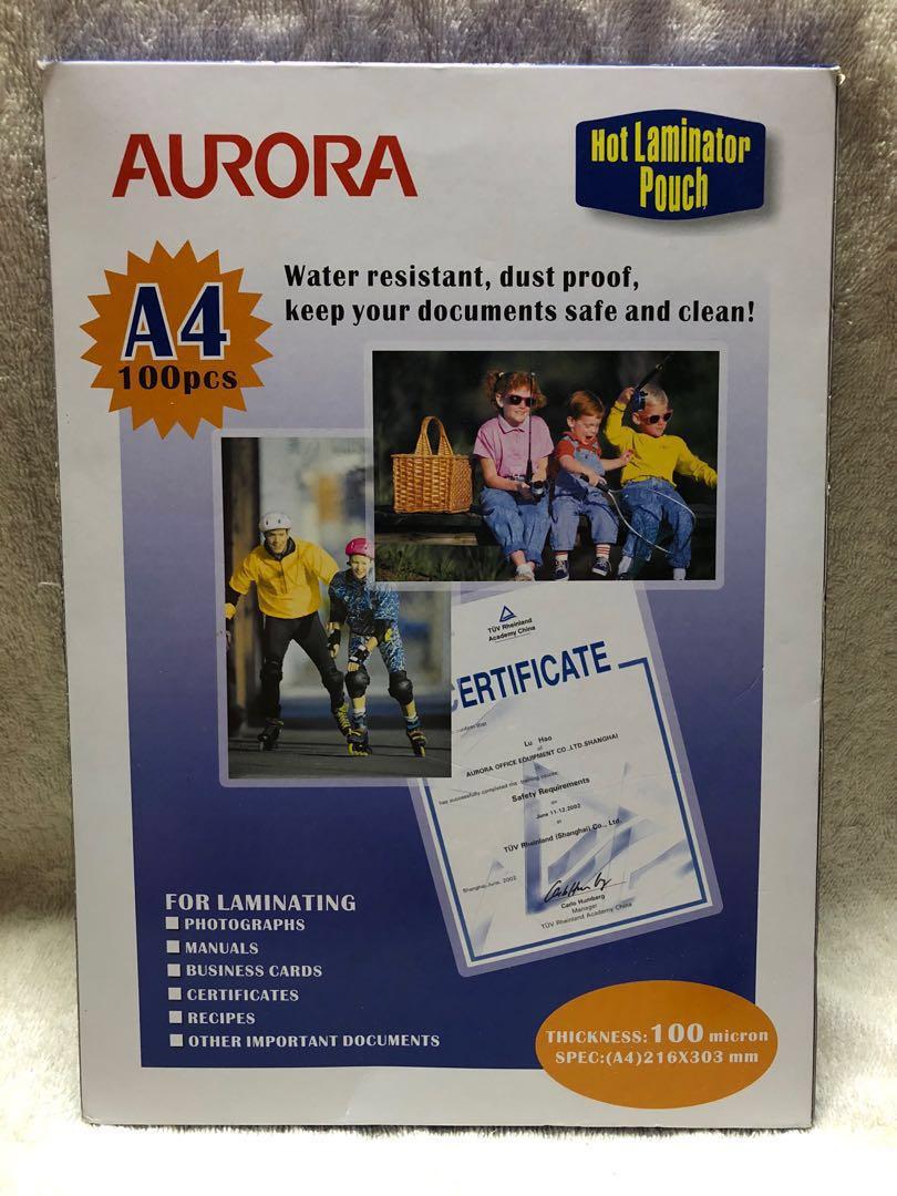 Bn Brand New Aurora A4 Hot Dustproof Water Resistant Laminating Sheet Pouch 100 Micron Books Stationery Stationery On Carousell
