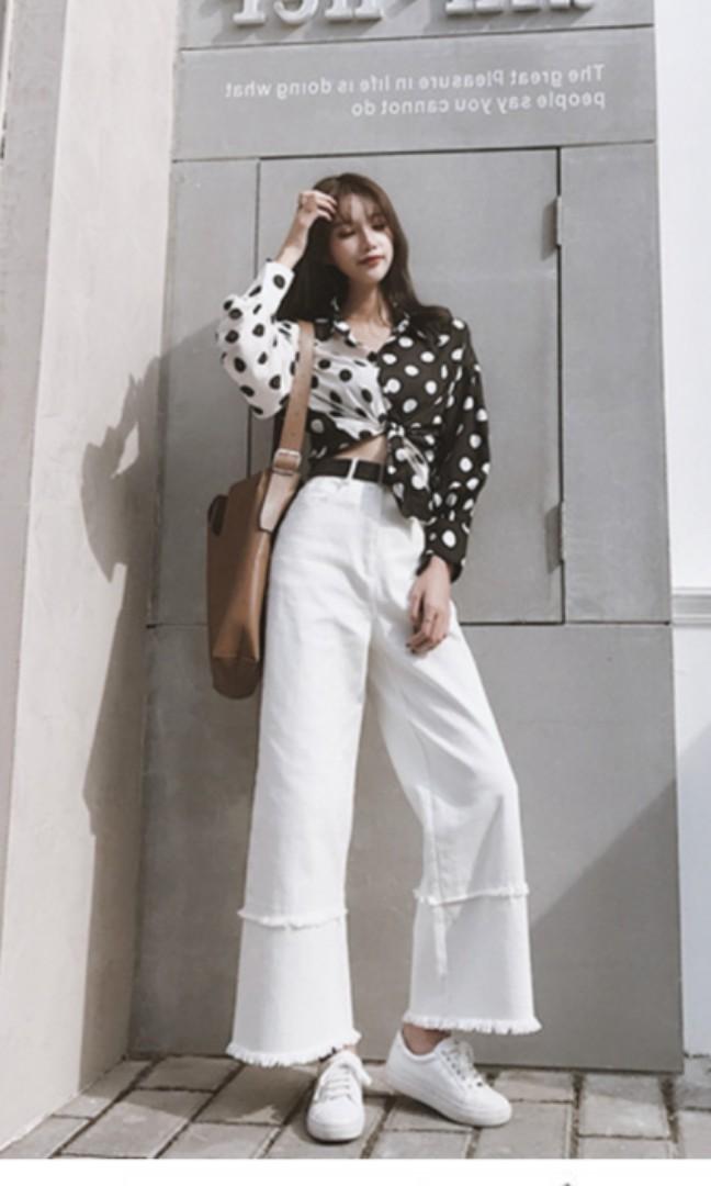 white wide leg jeans outfit