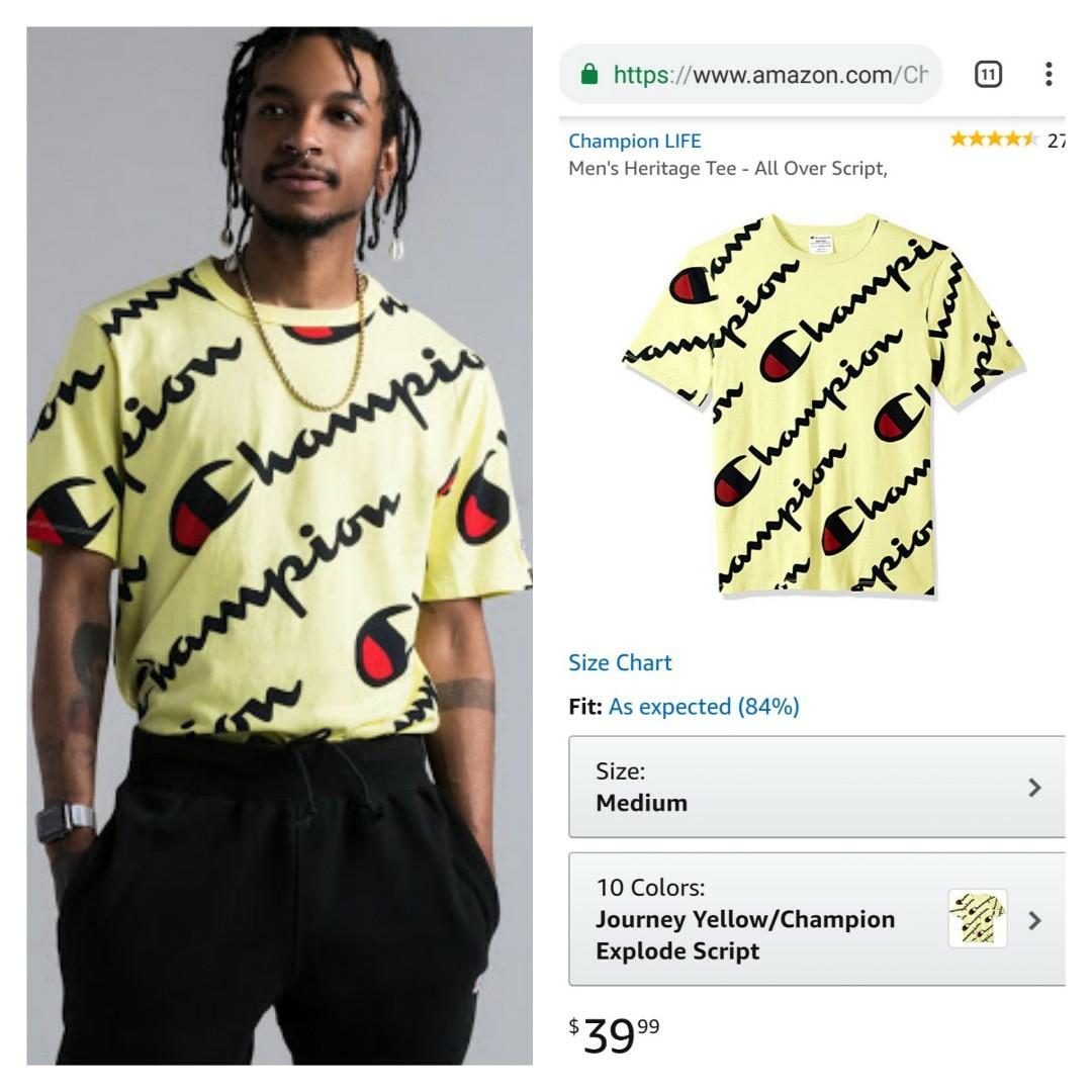 Champion Explode Script Yellow T Shirt Original BNWT Fesyen Pria