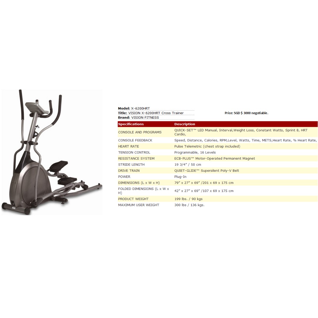 Cross trainer x6200hrt, Sports Equipment, Exercise & Fitness, Cardio