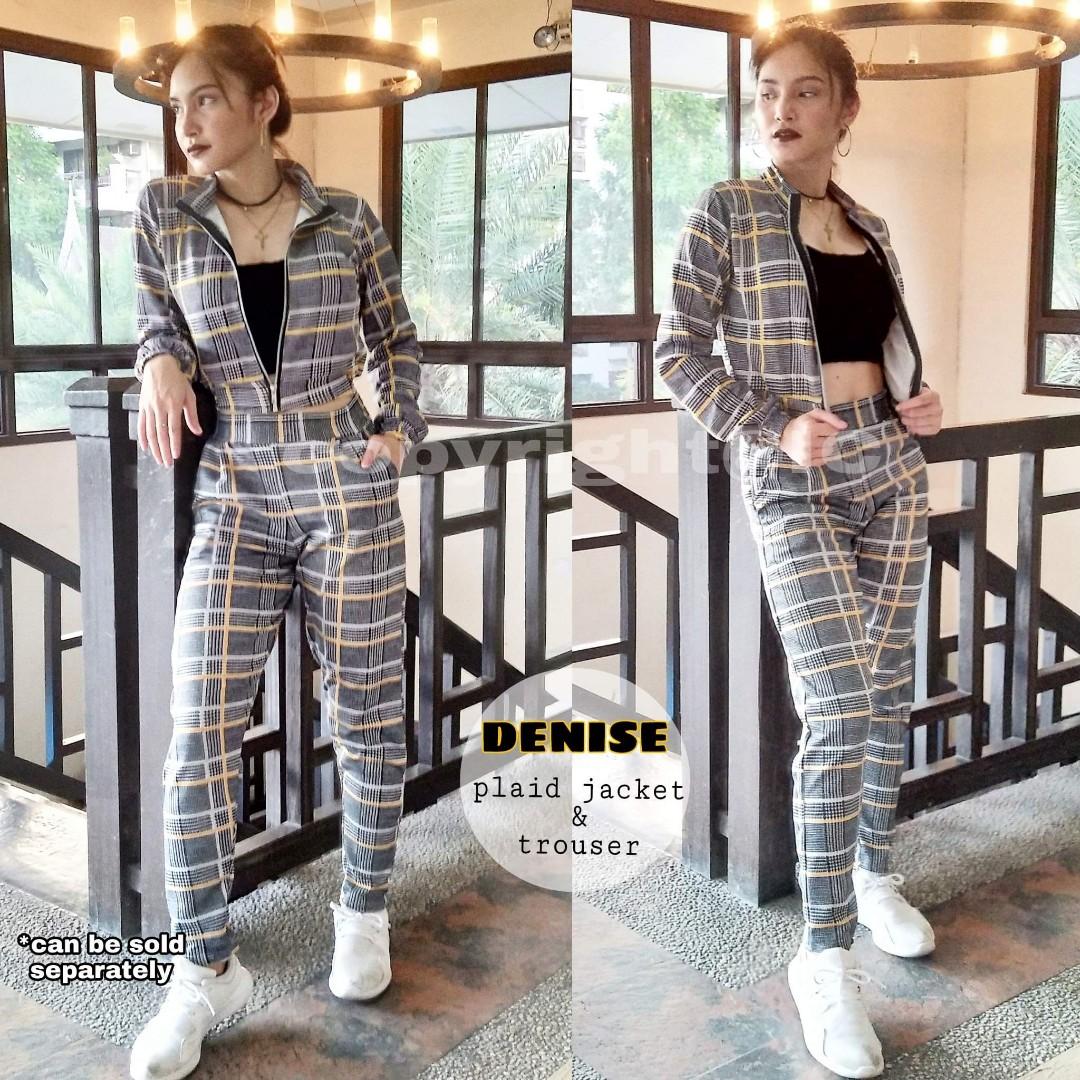 Denise Coordinates (Category: Sets or Coordinates) located in Pasig City. Submitted by aronlinebazaar (Listing ID 195055844, Image 1). Description: ✨DENISE COORDINATE✨ (plaid jacket & trouser) FREESIZE (can fir small to semi large) Available in 5 colors: Light Blue, Mustard, Pink, Dark Blue, Red 420 only *Can be sold separately 😉 #fashiontrendph #trendyph #trendyclothesph #affordablefindsph #coordinatesph #plaidjacketph #plaidpantsph #ternoph #p