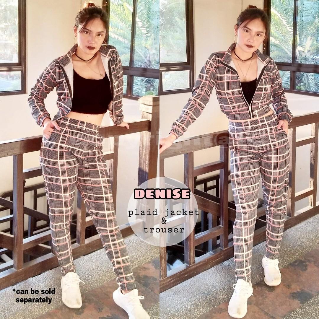 Denise Coordinates (Category: Sets or Coordinates) located in Pasig City. Submitted by aronlinebazaar (Listing ID 195055844, Image 2). Description: ✨DENISE COORDINATE✨ (plaid jacket & trouser) FREESIZE (can fir small to semi large) Available in 5 colors: Light Blue, Mustard, Pink, Dark Blue, Red 420 only *Can be sold separately 😉 #fashiontrendph #trendyph #trendyclothesph #affordablefindsph #coordinatesph #plaidjacketph #plaidpantsph #ternoph #p