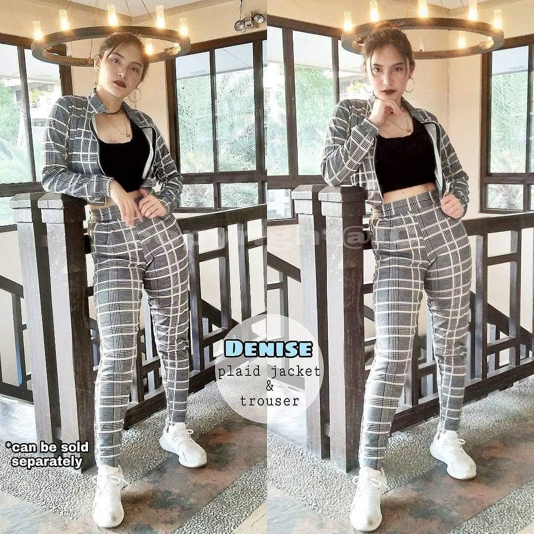 Denise Coordinates (Category: Sets or Coordinates) located in Pasig City. Submitted by aronlinebazaar (Listing ID 195055844, Image 3). Description: ✨DENISE COORDINATE✨ (plaid jacket & trouser) FREESIZE (can fir small to semi large) Available in 5 colors: Light Blue, Mustard, Pink, Dark Blue, Red 420 only *Can be sold separately 😉 #fashiontrendph #trendyph #trendyclothesph #affordablefindsph #coordinatesph #plaidjacketph #plaidpantsph #ternoph #p