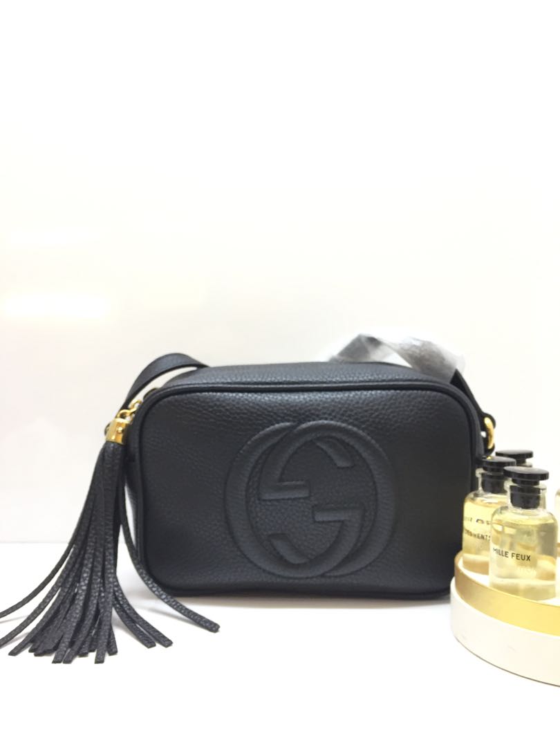 GUCCI Soho Disco Small Leather Crossbody Bag Black 347994