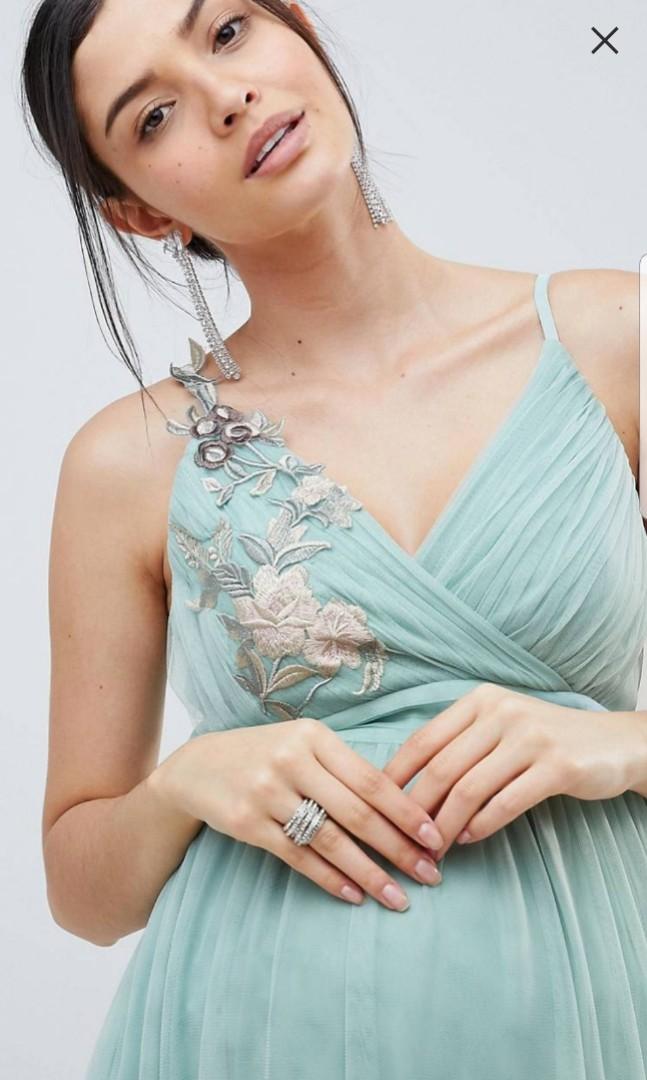 Asos design tulle maxi dress with 2024 delicate floral embroidery and twist straps