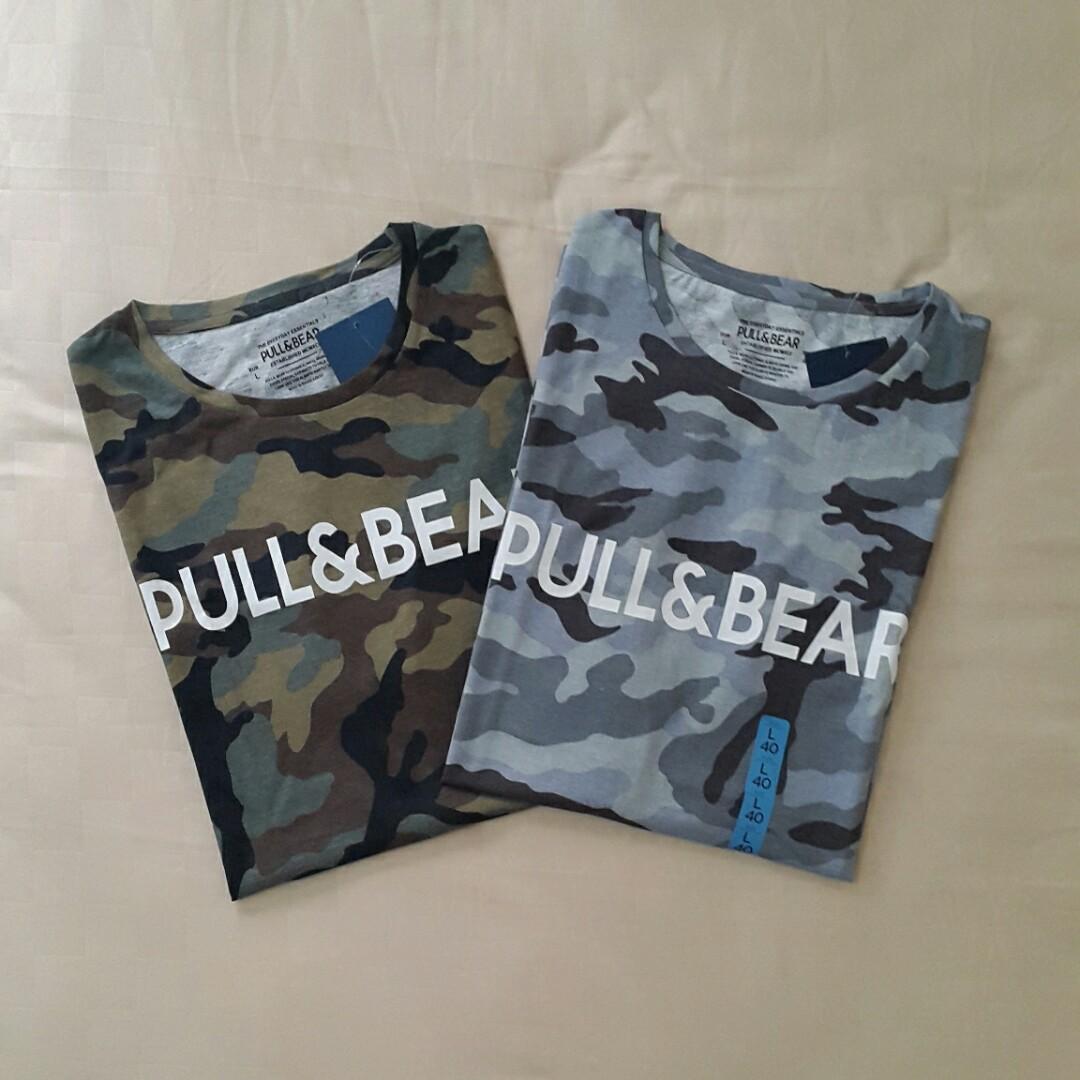 Pull Bear Camouflage T Shirt Fesyen Pria Pakaian Atasan Di Carousell