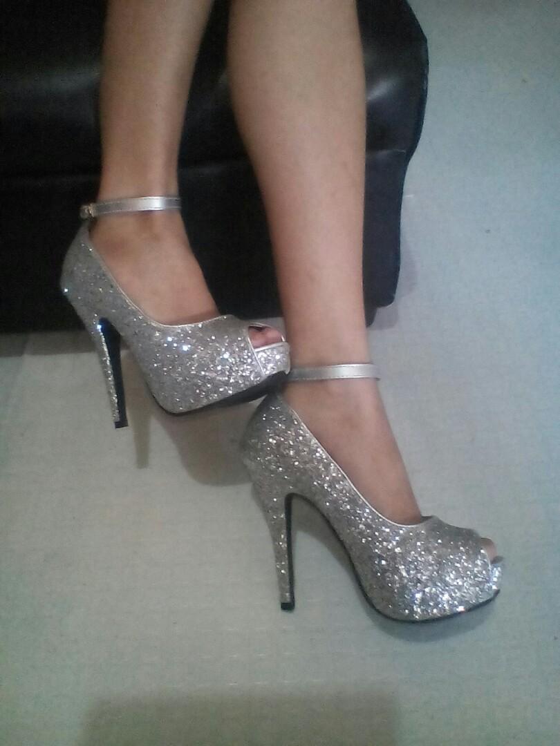 silver 6 inch heels