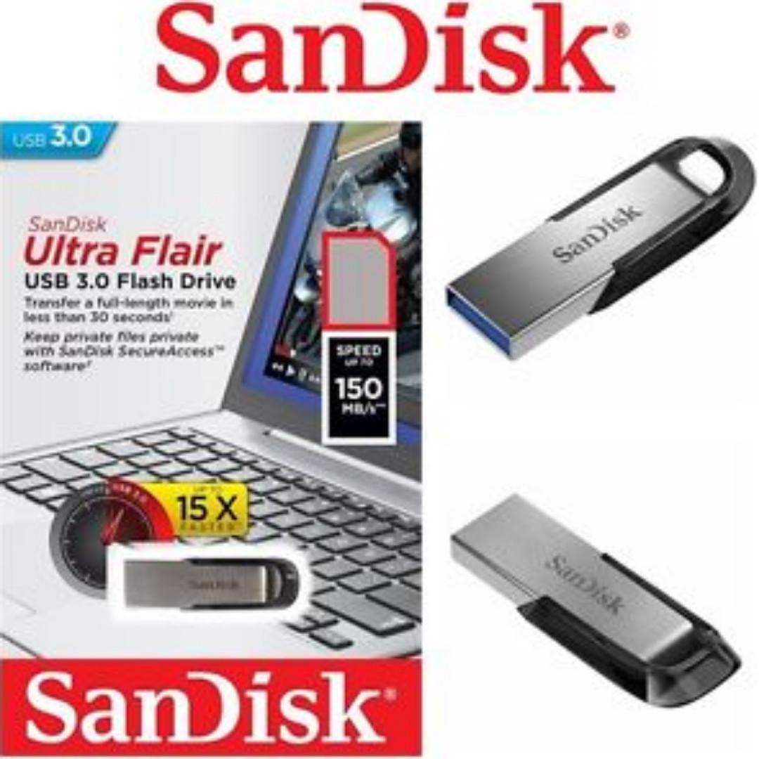 Sandisk Ultra Flair Usb 3 0 150 Mbps Flash Drive 16gb 32gb 64gb 128gb 256gb Electronics Computer Parts Accessories On Carousell