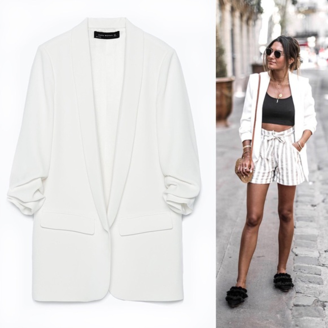 Zara white crepe blazer, Women's 
