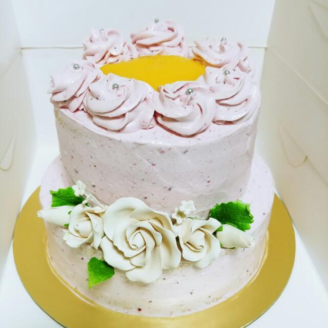 2 Tier Lemon Cake With Raspberry Cream Frosting, Food & Drinks ...