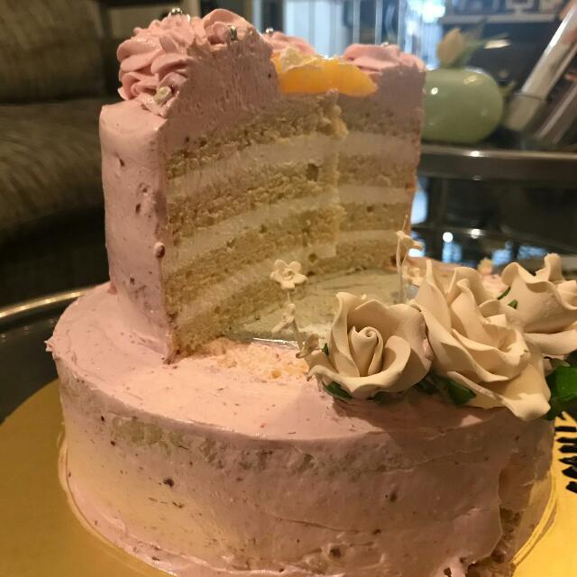 2 Tier Lemon Cake With Raspberry Cream Frosting, Food & Drinks ...