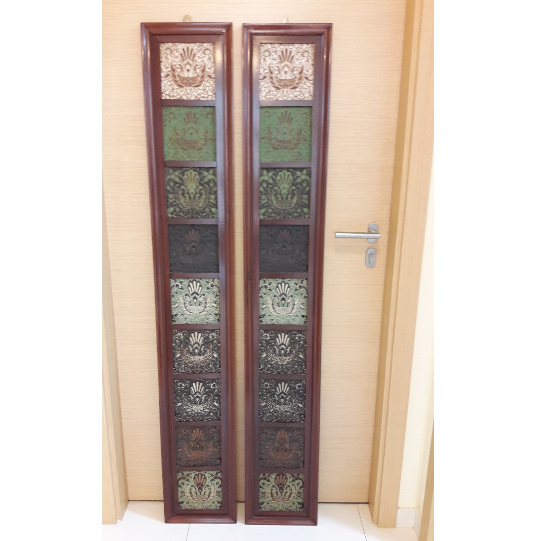 Antique Peacock Mural Emblem With Wood Frame