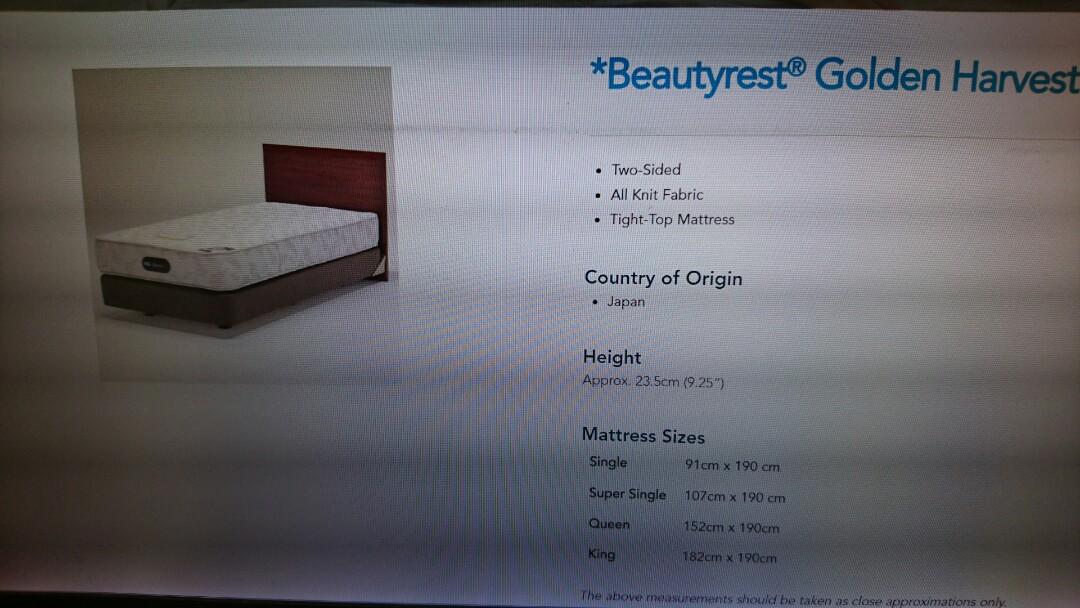 Brand New Simmons Beautyrest Golden Harvest Super Single