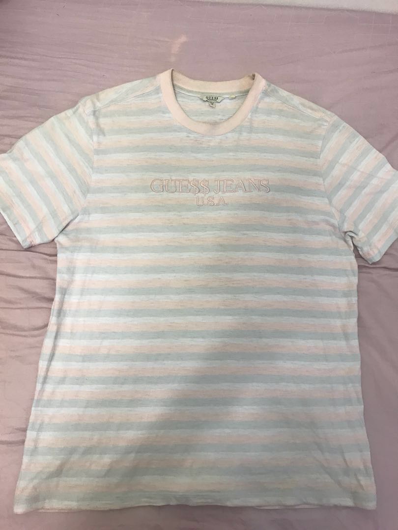 Guess Jeans USA X Asap Rocky Cotton Candy Striped Tee Shirt, Men's Tops & Sets, Tshirts & Polo Shirts on Carousell