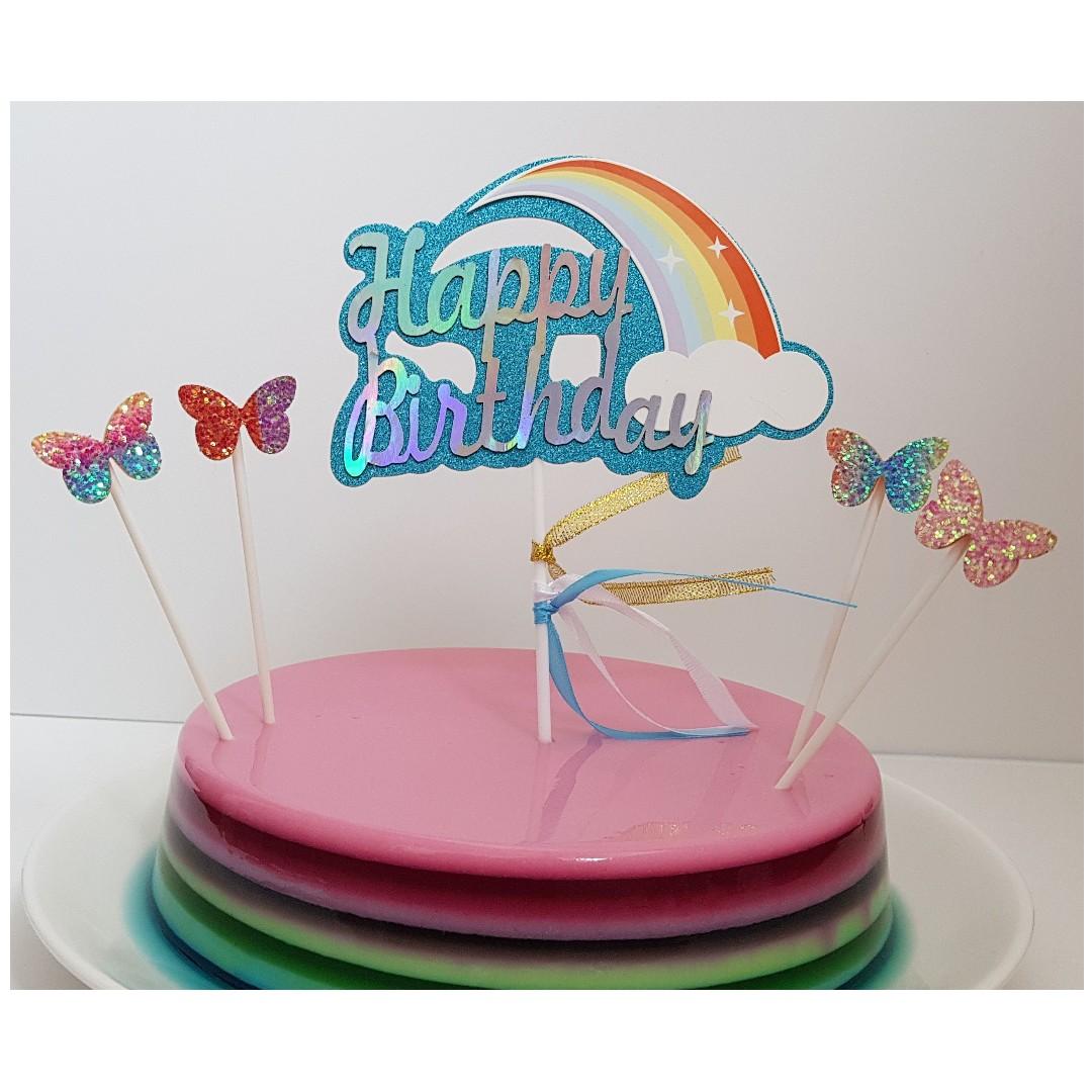 Happy Birthday Rainbow Cake Topper Set With Butterflies Cake
