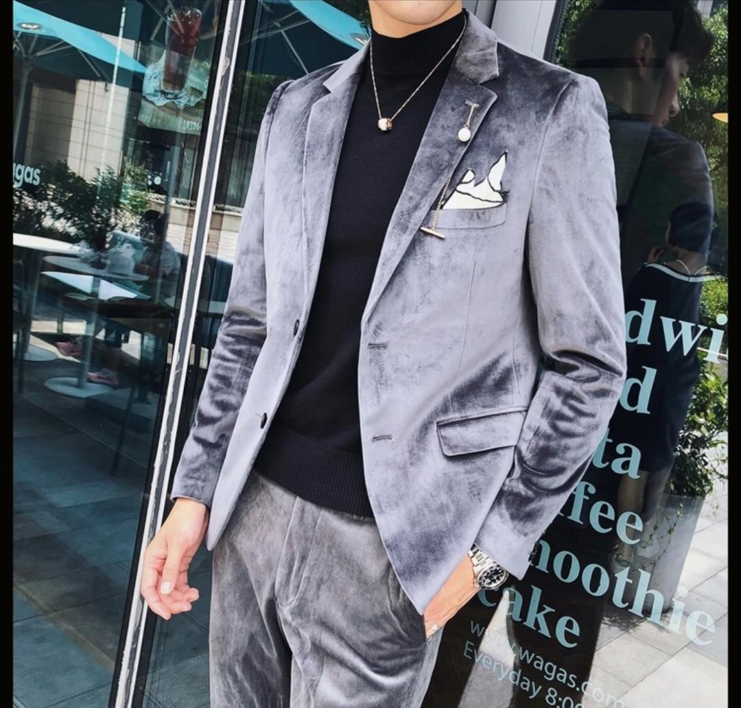 Men suit blazer slim fit red grey jacket pants FAST ARRIVAL