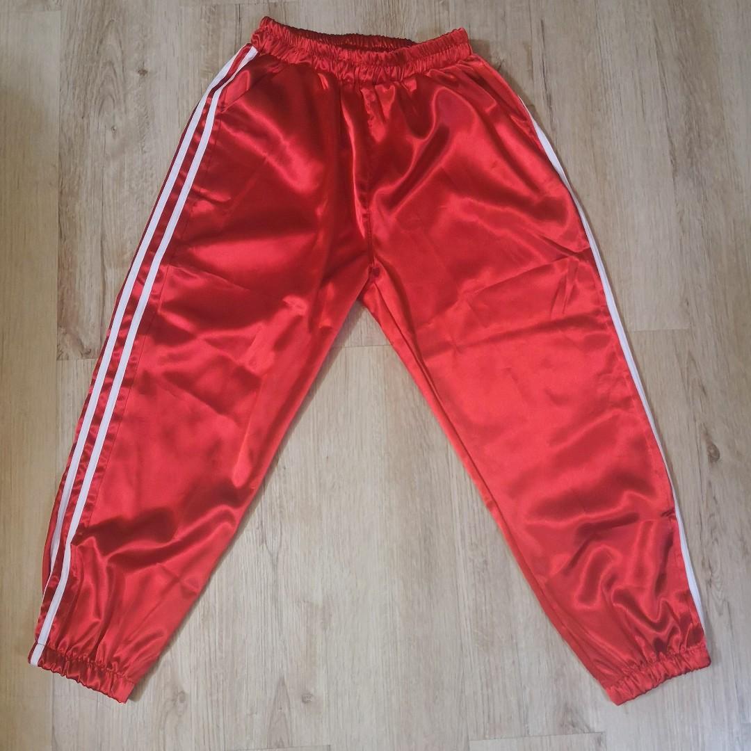 Red satin joggers sales