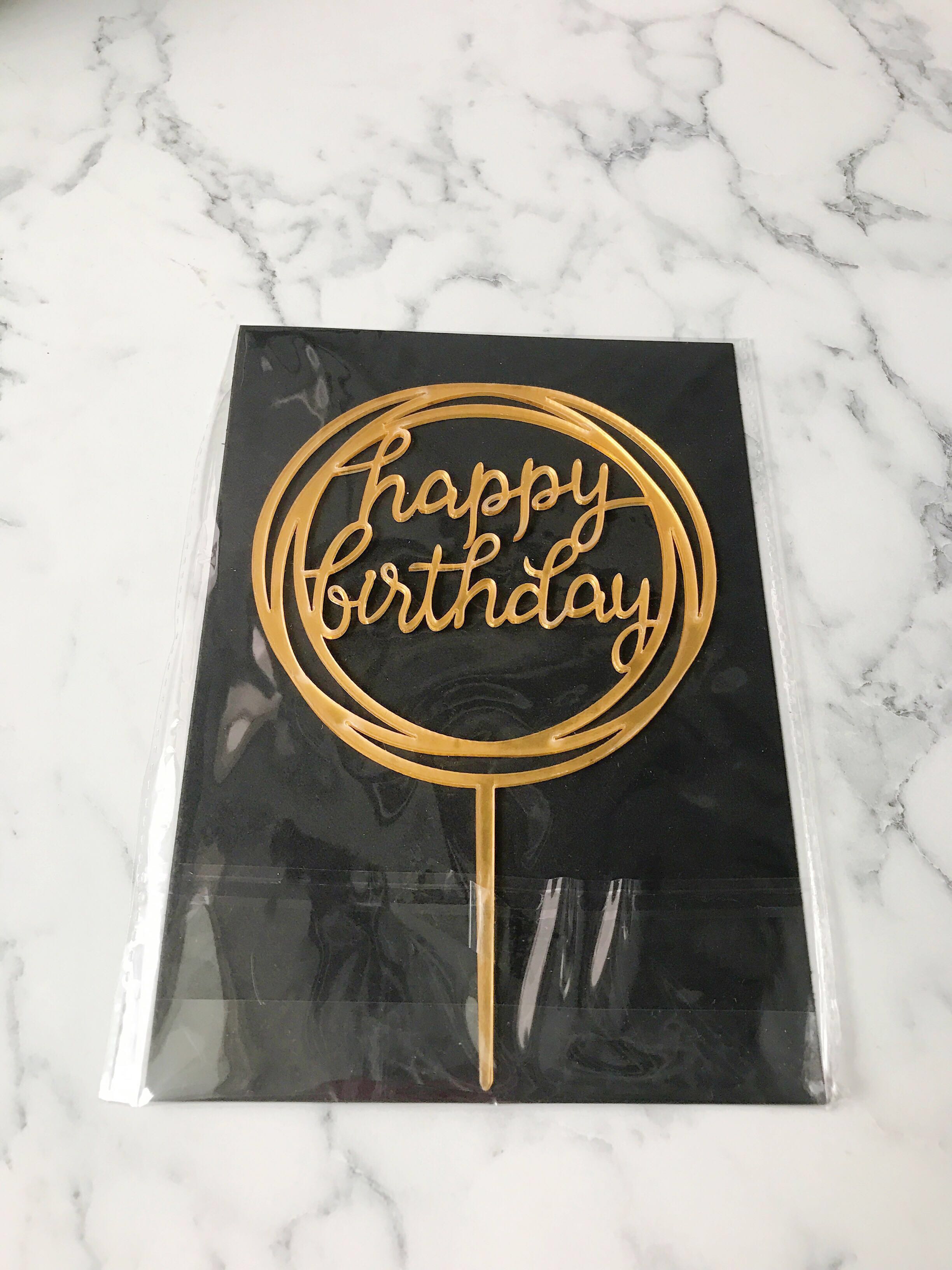 Square Gold Acetate Happy Birthday Cake Topper Home Appliances On