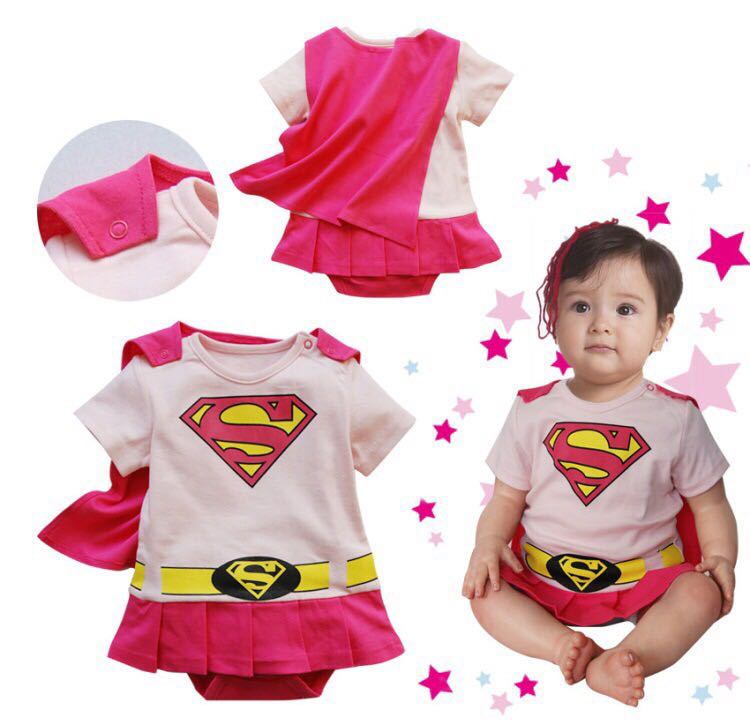 Stock Supergirl Pink Superwoman Newborn Baby Pants Romper