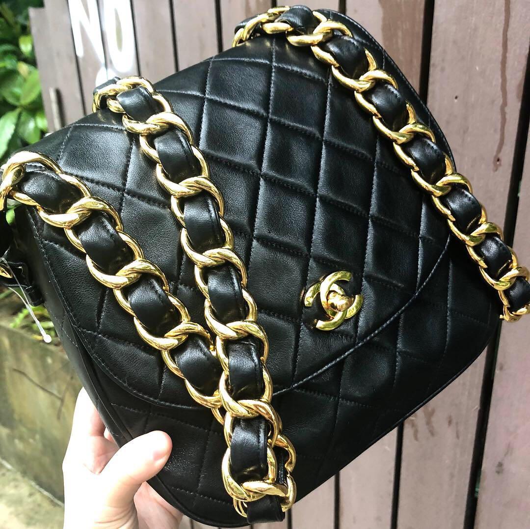 Authentic Chanel Avocado Chunky Chain Crossbody Lambskin Bag with 24k Gold  Hardware