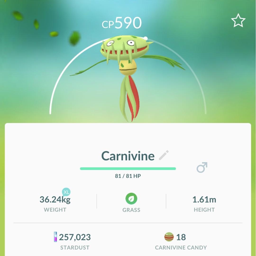 Carnivine Pokemon Go Regional Toys Games Video Gaming Video Games On Carousell