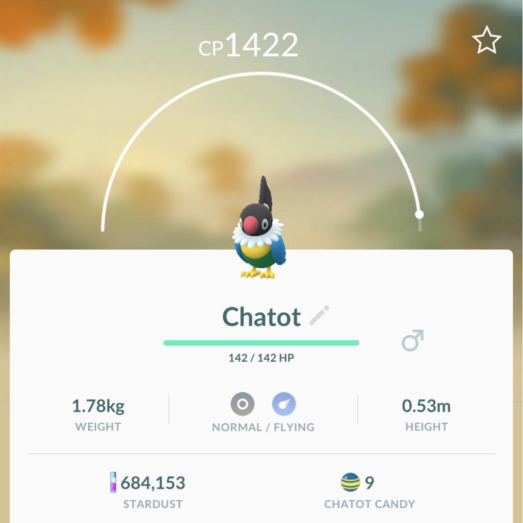 Chatot Pokemon Go Regional Toys Games Video Gaming Video Games On Carousell