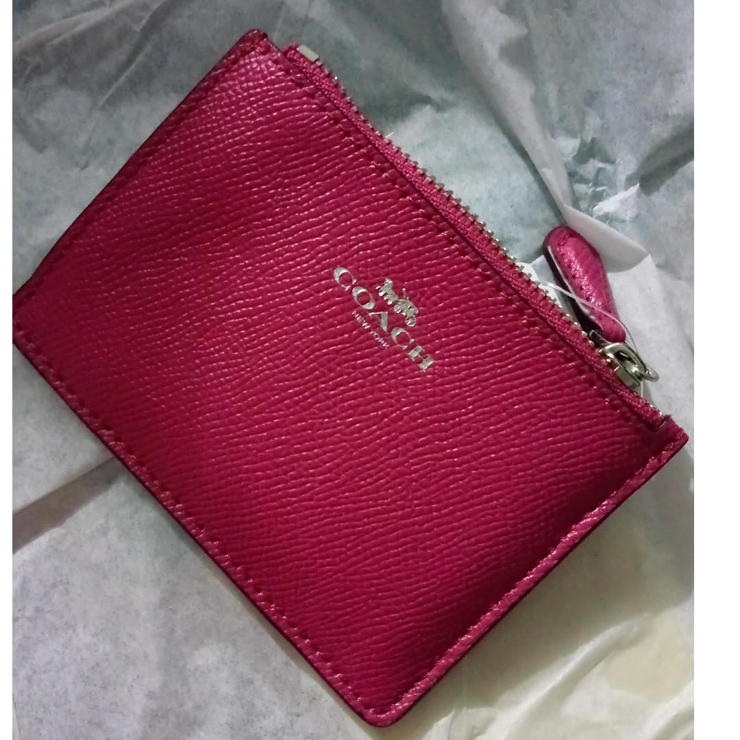 Coach Key Pouch and Card Holder with Zip (Pink), Women's Fashion, Bags